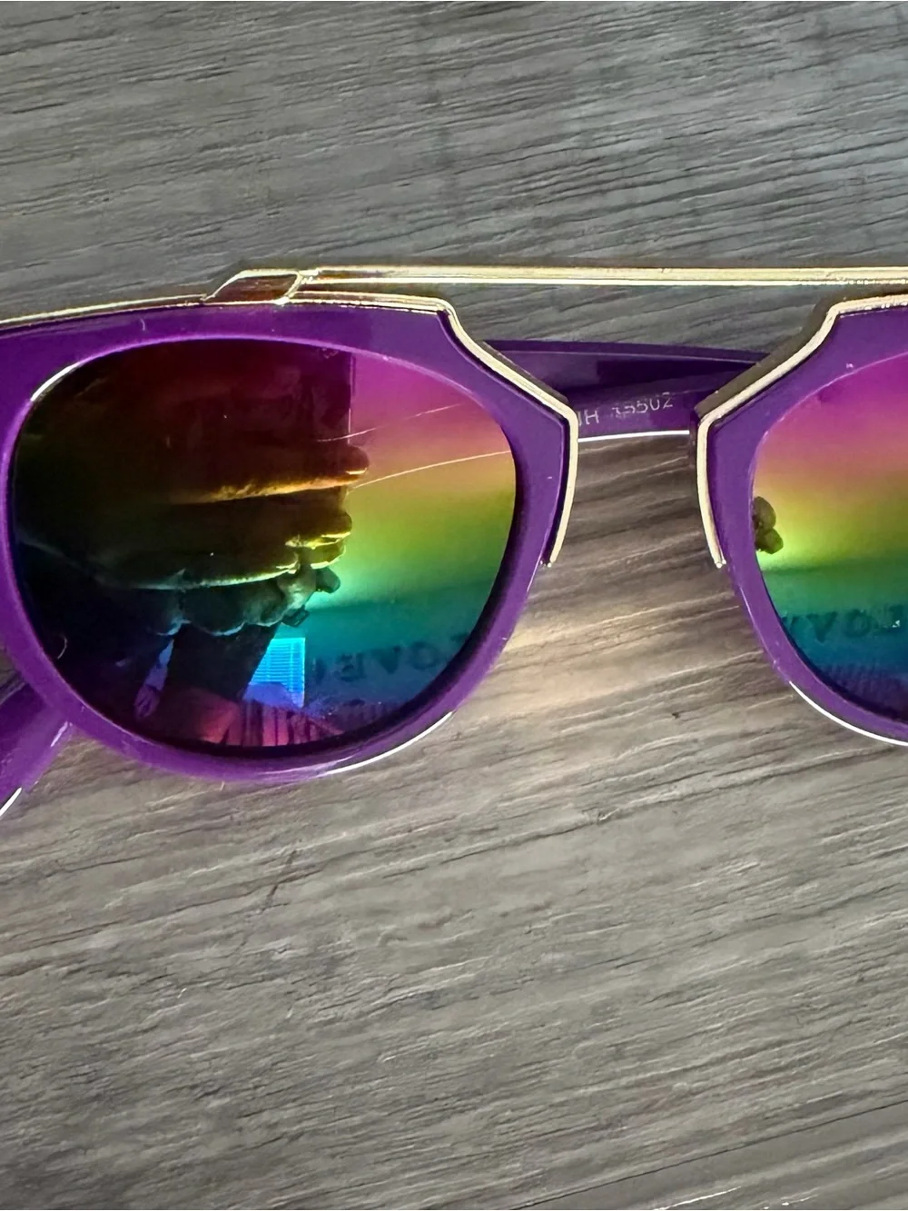 Purple Frame Mirrored Rainbow Lens Sunglasses